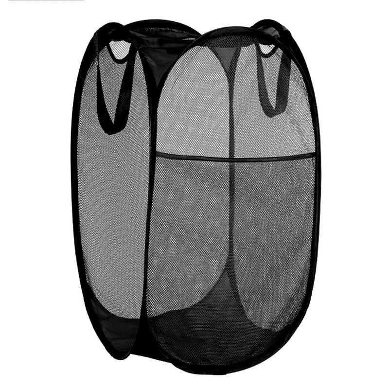 BATTOO Deluxe Collapsible Laundry Baskets Mesh Pop Up Hampers for Laundry with Side Pocket Reinforced Handles for Laundry Room, Bathroom, Kids Room, College Dorm or Travel Black - Image 1